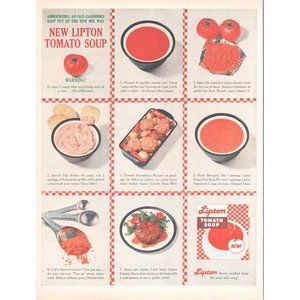 1961 Lipton Tomato Soup Mix Vintage Print Ad Recipes Cooking Midcentury Wall Art